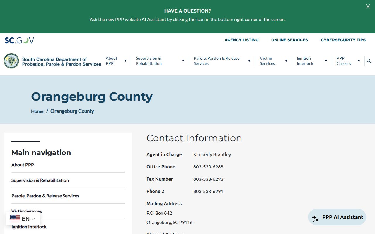 Orangeburg County post-release supervision office directory