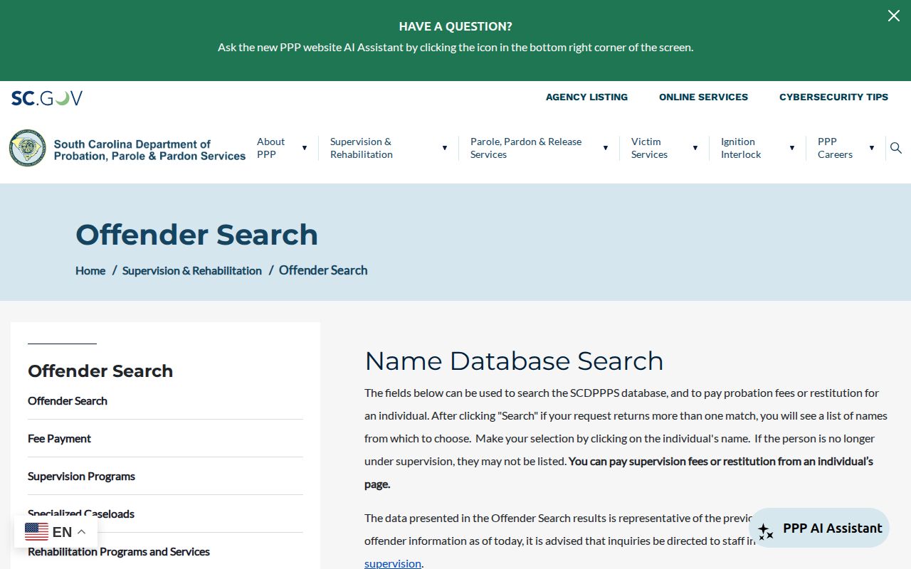 Orangeburg County post-release supervision offender search